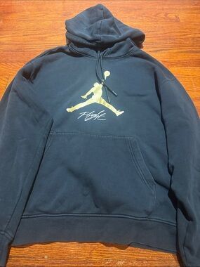 Jordan Black Hoodie with Gold Jumpman and Flight Script